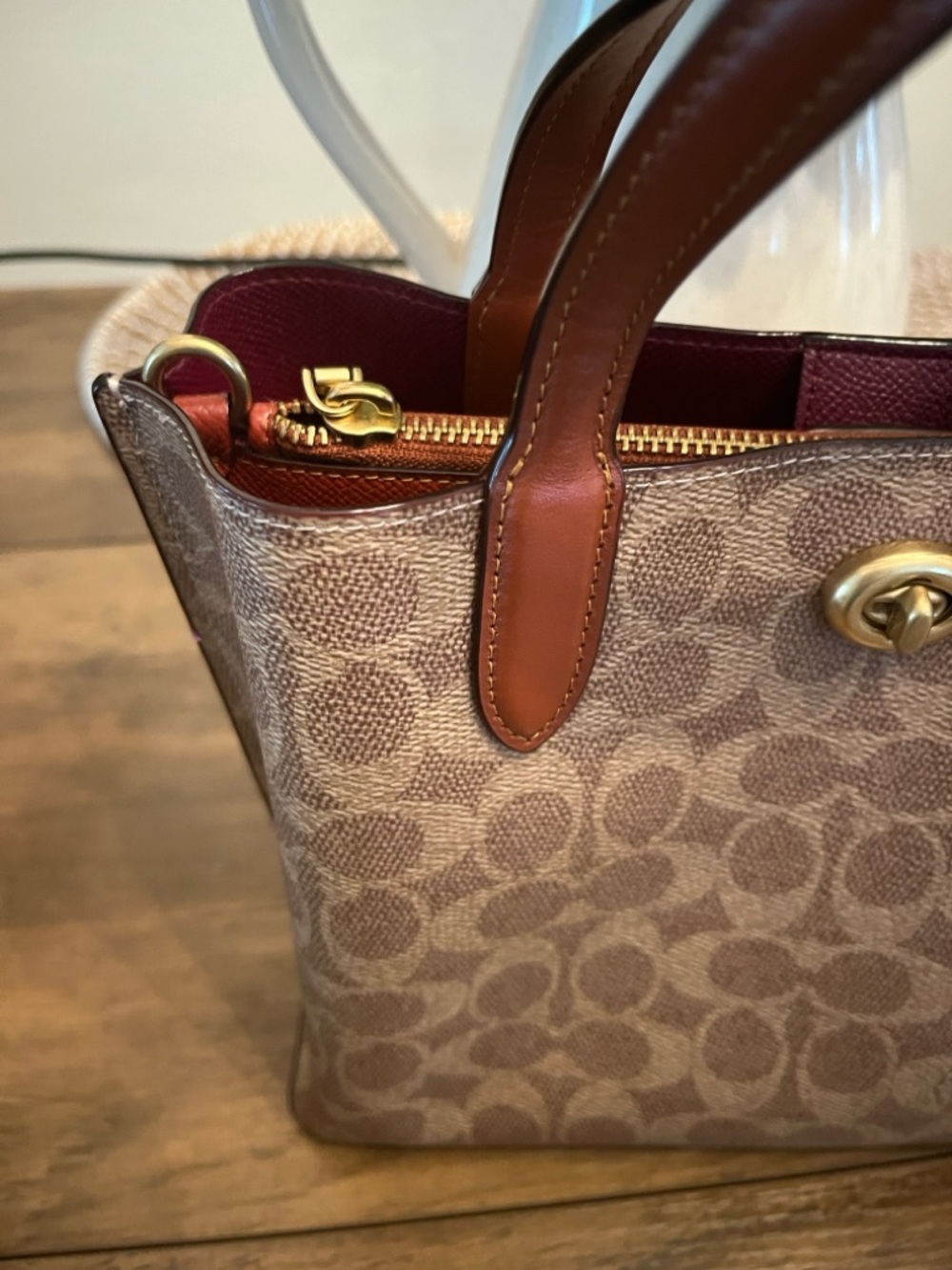 Coach Small willow Satchel in Beige Signature Canvas with Chestnut Trim - Picture 4 of 16
